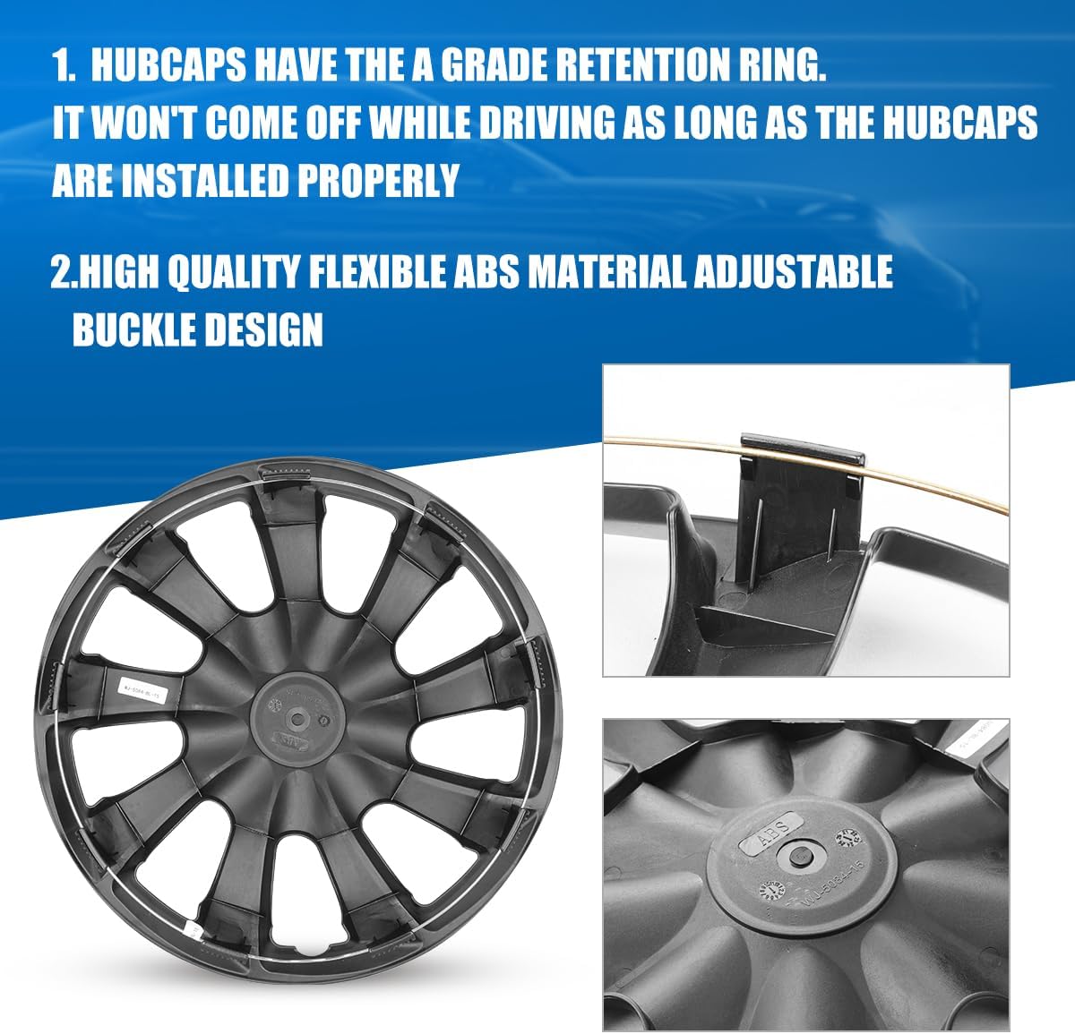 17" Hubcaps, Wheel Rim Cover, Universal Hub Caps Replacement, ABS Material, Exterior Accessories for Car Pickup Truck SUV, Set of 4, Black Lacquer