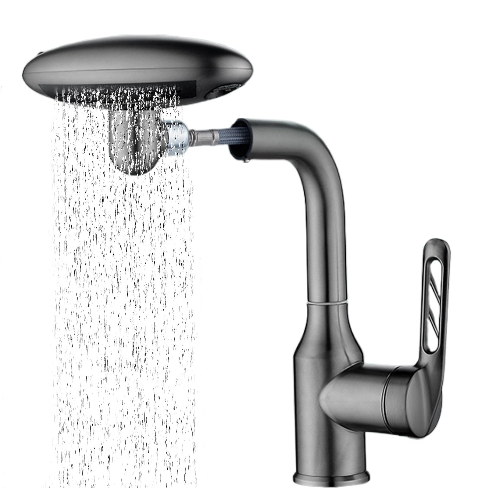 Robinet d'eau de salle de bain à 4 modes de jet et bec pivotant complet