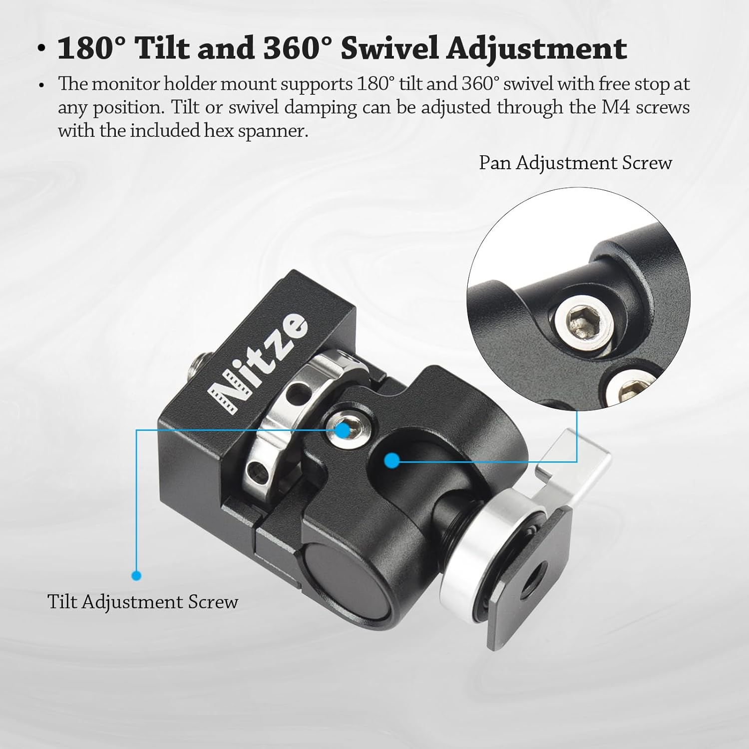Nitze Field Monitor Mount (Quick Relase Cold Shoe to Retractable 1/4" Locating Pins), Swivel and Tilt Adjustable Cold Shoe Monitor Mount, Max Payload 11 lb - N54-G1