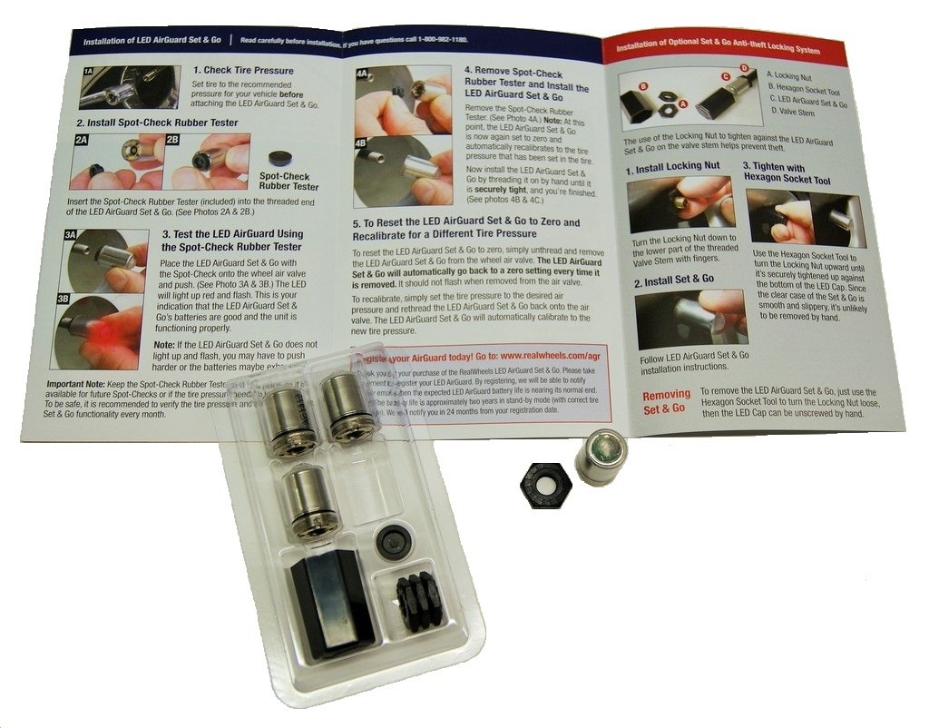 Real Wheels RW-PPK-0402 Air Guard Tire Pressure Monitor with Security Locking System, (Pack of 4)