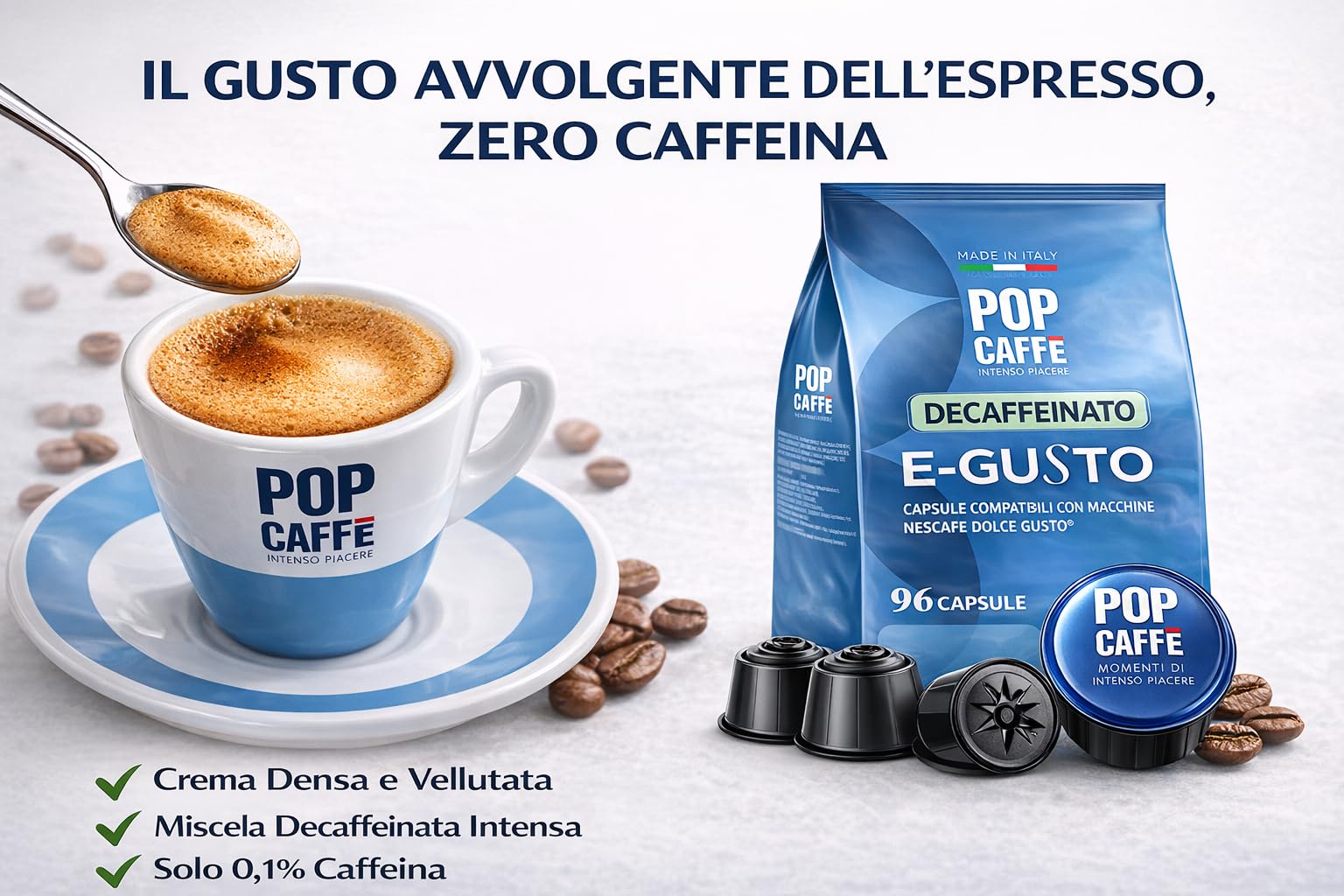 POP CAFFÈ 160 Capsule Decaffeinate Compatibili con Nescafé Dolce Gusto® – Miscela Intensa e Cremosa – 100% Made in Italy – 0,1% Caffeina – Confezione Risparmio