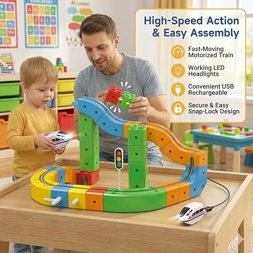 Miniatura 3 de Track Fusion - Juego de tren eléctrico  klick Rail Monorraíl con carril Cube STEM  Diseños 3D que desafían la gravedad, kit de construcción de autos