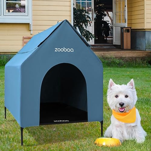 Miniatura 9 de Casa grande de 36 pulgadas para perros grandes en interiores o exteriores, PVC 600D resistente a la intemperie al aire libre, con cama elevada de