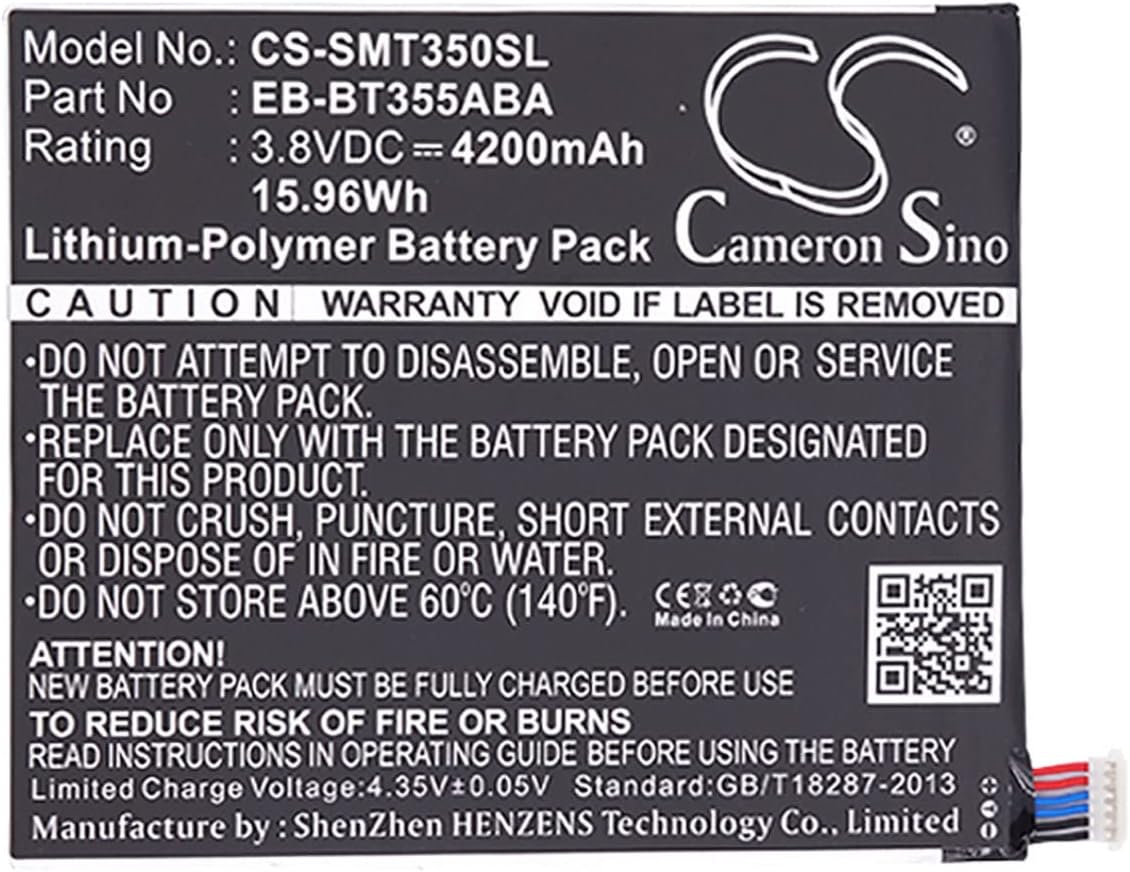 Cameron Sino Battery for Samsung Galaxy Tab A 8.0, Galaxy Tab A 8.0 SM-T350, SM-P350, SM-T350 PN:Samsung EB-BT355ABA 4200mAh