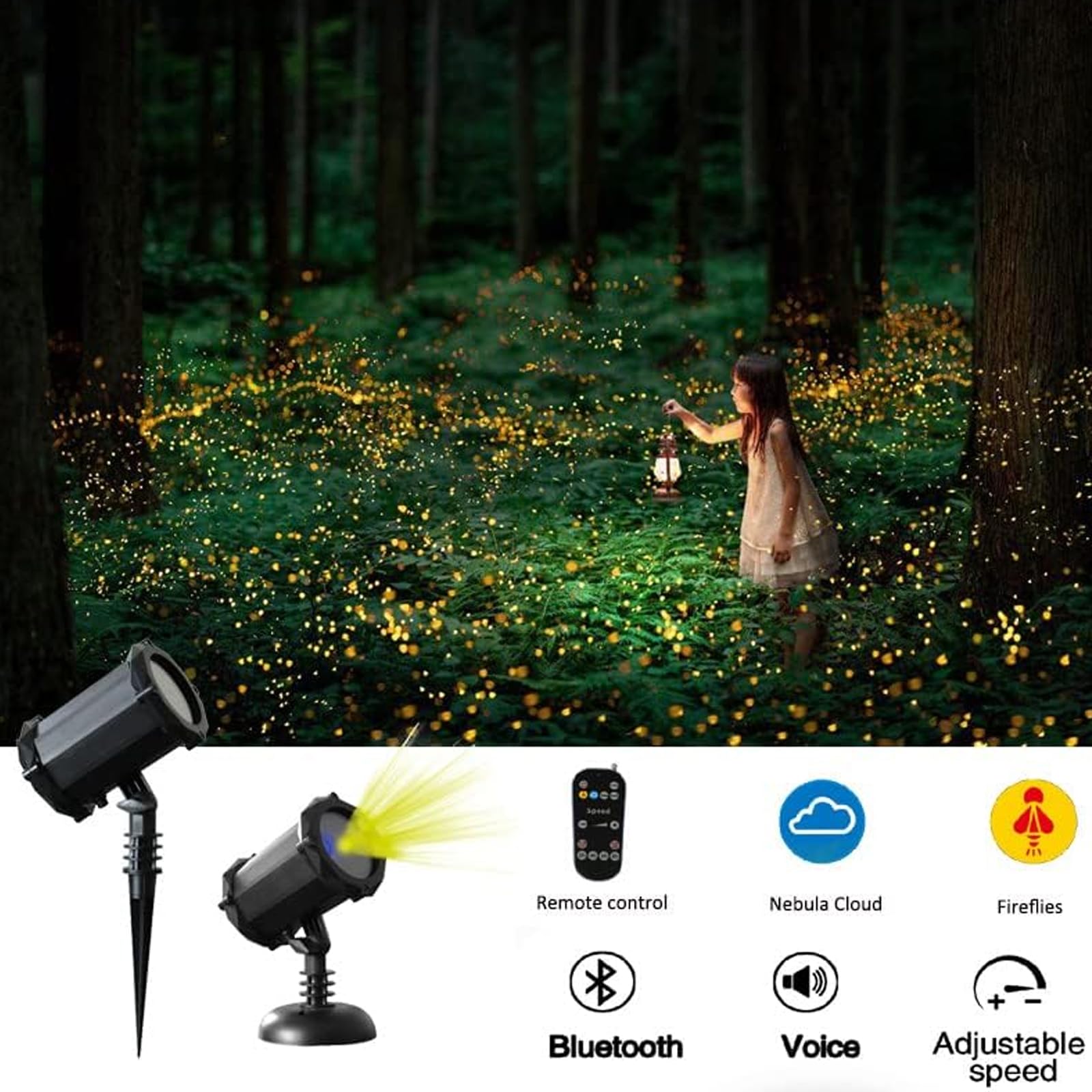Proiettore Luce da Giardino Firefly, Luce Natalizia da Esterno RGB con Telecomando, IP65 Impermeabile, Effetto Stelle in Movimento per Giardino, Patio, Feste e Decorazioni Festive