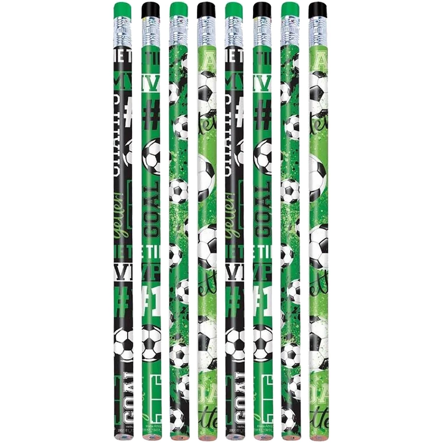 Assorted Goal Getter Pencils - 7.38" (Pack of 8) - Green-Themed Pencil Favors for Sports Parties & Events, Kids' Birthdays & Daily Home Use