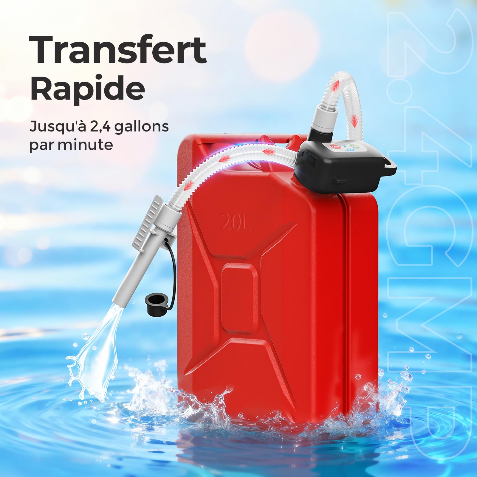Pompe de transfert de carburant avec capteur d'arrêt automatique Noire | Pompe Diesel Pompe à essence à piles, Pompe de transfert de liquide rechargeable pour essence, diesel et huile