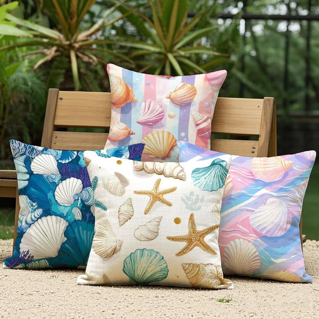 Fundas Cojines 50x50 cm Exterior Cojines Verano Fundas de Almohada Juego de 4, Cuadrados Funda Cojin Vieira Almohadas con Cremallera, Sofa Cama Decorativos para Hogar, Jardín, Salón y Dormitorio Ym567