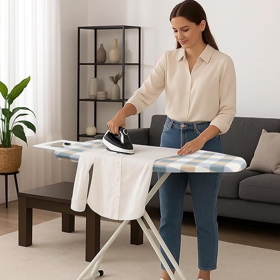 Folding Ironing Board 110x30cm 6 Height Adjustable Iron Rest | 6-height adjustable folding ironing board (66–77cm) with cotton cover, non-slip feet and iron rest. Ideal for home laundry
