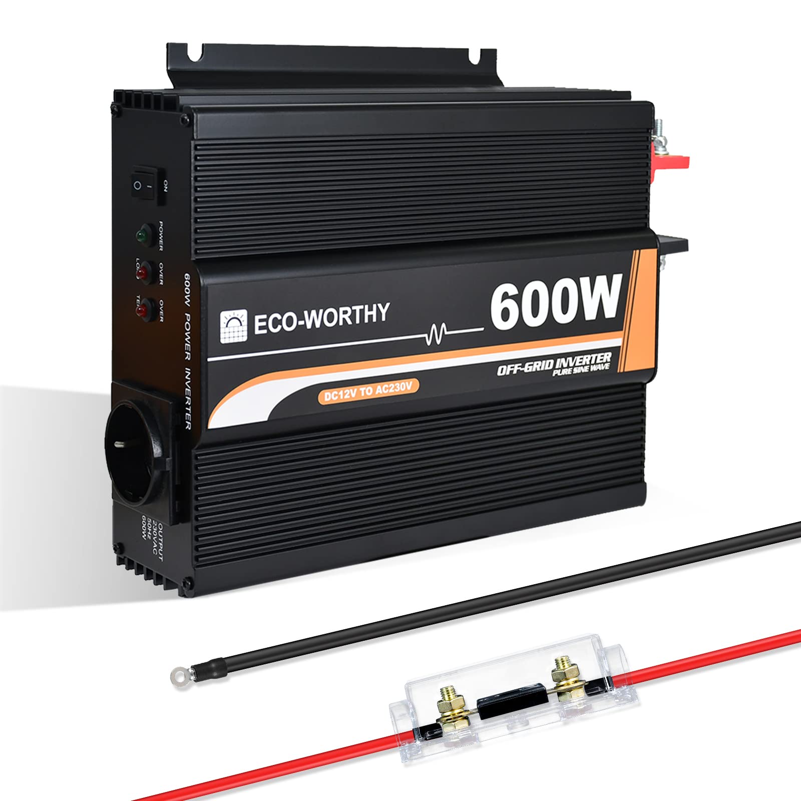 ECO-WORTHY 600W 12V off-grid inverter solare DC 12V AC 230V sinusoidale per auto camper caravan campeggio e sistemi solare casa