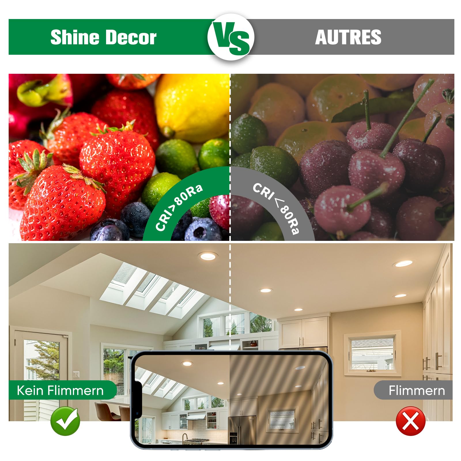 Shine Decor LED Einbaustrahler,Neutralweiß 4000K Dimmbar,Led Spot Deckenstrahler,LED Einbauleuchten Für Schlafzimmer Badezimmer Küche,10er Set