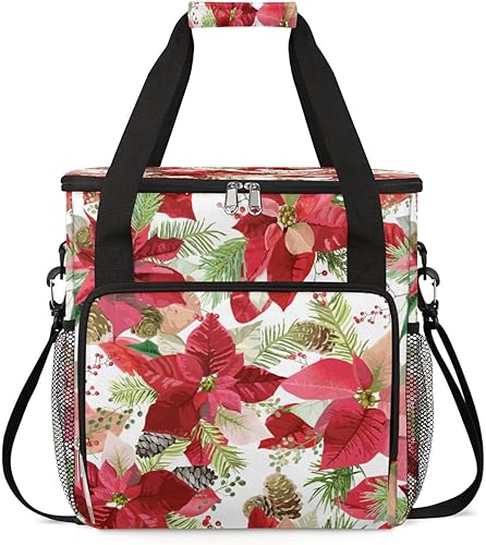 Bolsa de café de Navidad con diseño de flores navideñas, bolsa de almacenamiento de viaje de hojas florales compatible con Keurig K-Mini o K-Mini