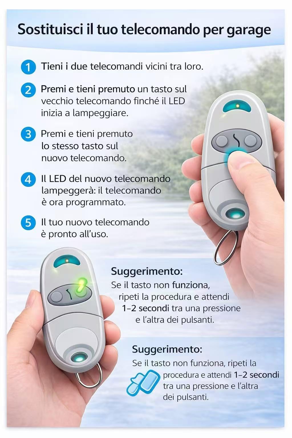 Telecomando Cancello Universale 433,92 MHz 2 Pezzi Compatibile 432EV 432EE 432NA