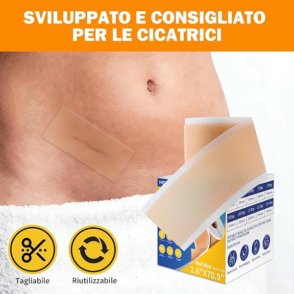Cerotti Silicone Cicatrici Fogli di Silicone per Cicatrici, Rimuove e Schiarisce Cicatrici, Adatto a Pelli Sensibili, Tagliabile e Riutilizzabile (4cm*1.8m) - 3