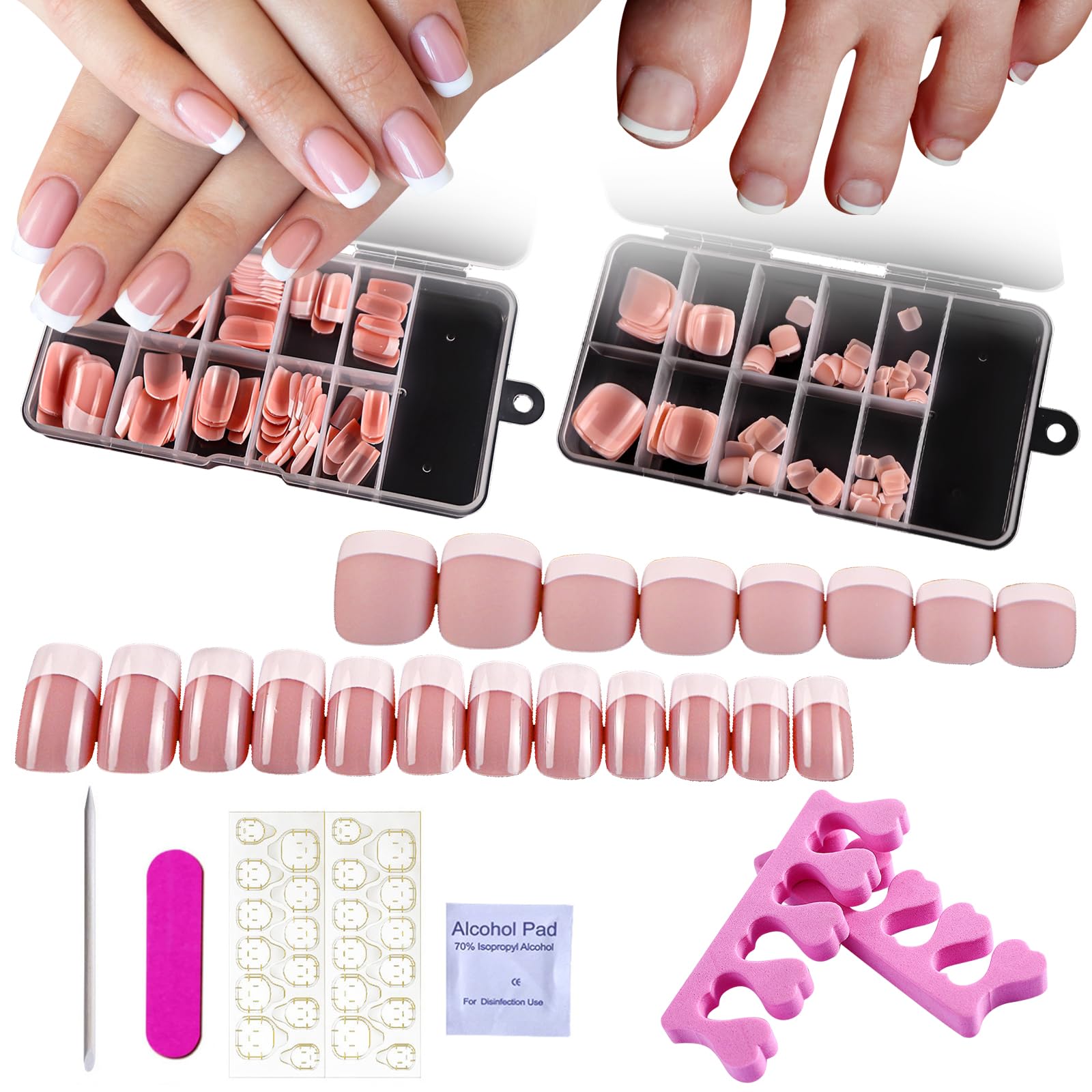 JSTHHTT 120 Pcs French False Nails, 120 Pcs False Toenail, Square Press On Nails, White Tip French False Nail, 10 Sizes