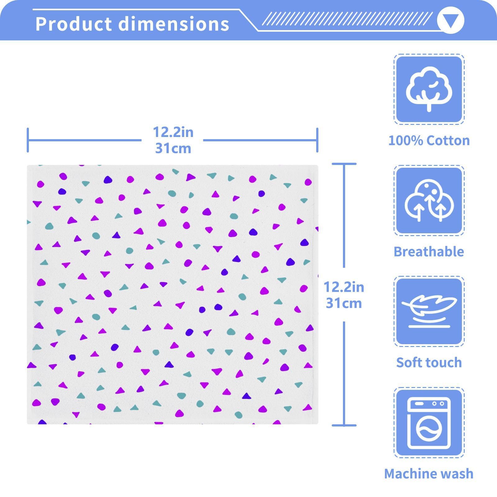 YANENDIE Little Triangle Polka Dots Washcloths Towels, Highly Absorbent and Soft Cotton Face Cloths, 2 Pack Quick Dry Wash Cloths - 12 X 12 Inches