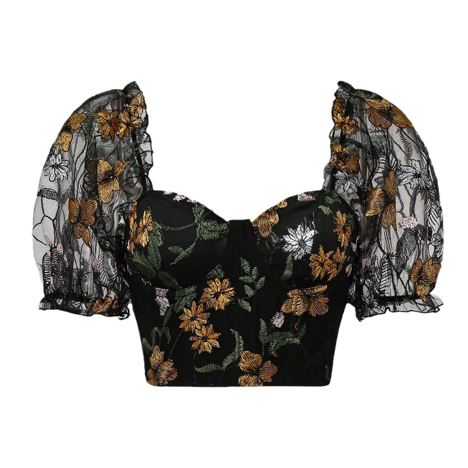 Generisch Camicetta Dirndl trasparente in pizzo bianco, camicetta tradizionale da donna, 1 pezzo, con ferretto, elegante camicetta in pizzo nero per