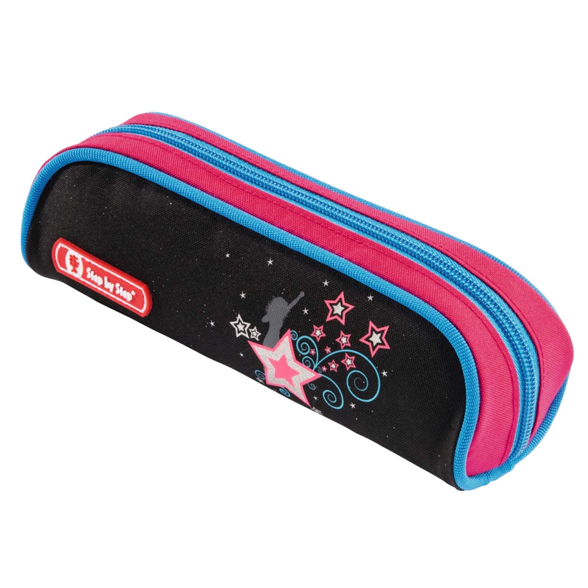 Step by Step Schulranzen-Set Touch 2 „Popstar“ 4-teilig, rosa-schwarz, Sterne-Design, ergonomischer Tornister mit Reflektoren, höhenverstellbar für Mädchen 1. Klasse, 21L