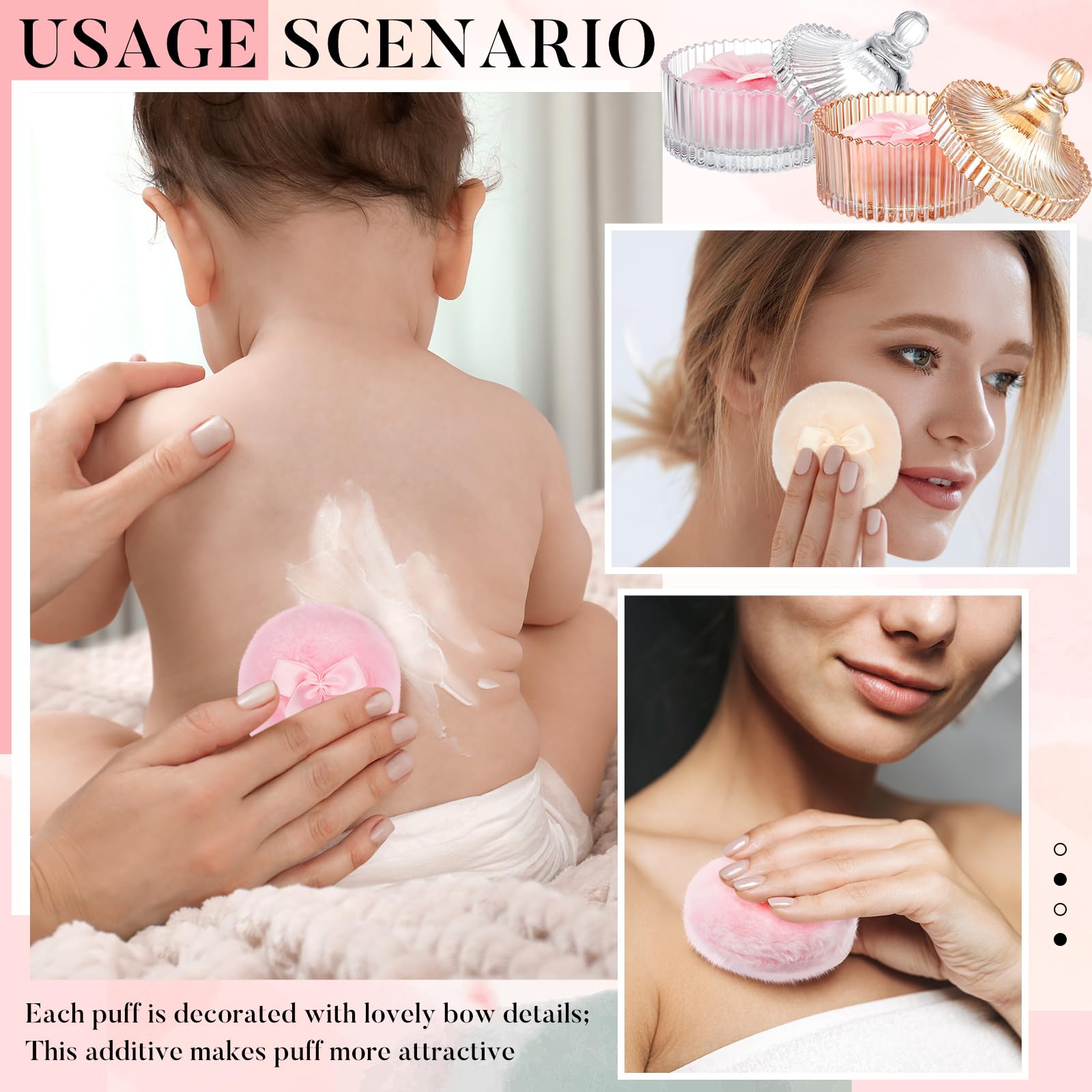 Tioncy 4 spugnette grandi per cipria per il corpo e contenitore per cipria con soffio, extra large, morbide, lavabili, riutilizzabili, grandi, soffici, per trucco bagnato e asciutto