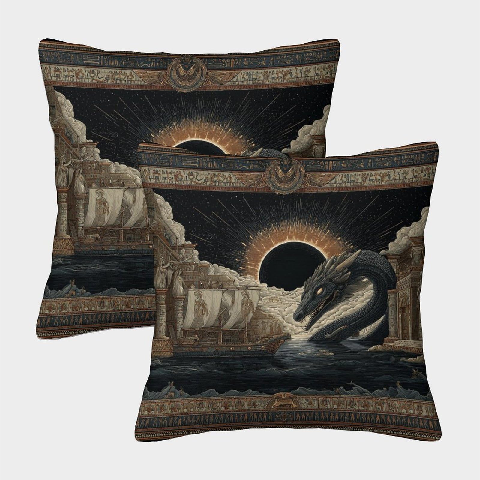 kaiyun 2 Pack Ancient Egyptian Style Architecture And Hieroglyphic Patterns Pillowcase 45x45cm, Cushion Cover,3D Digital Printing Bed Sofa Decorative