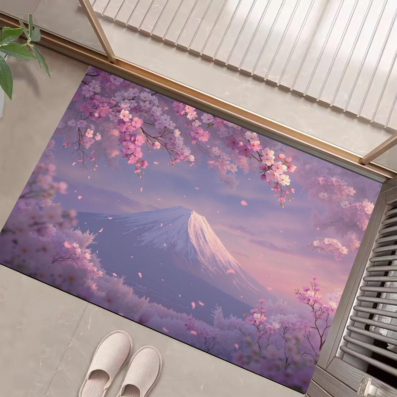 Tapis de cuisine imprimé cerisiers en fleurs et salon antidérapant rose 50 x 80 cm chambre
