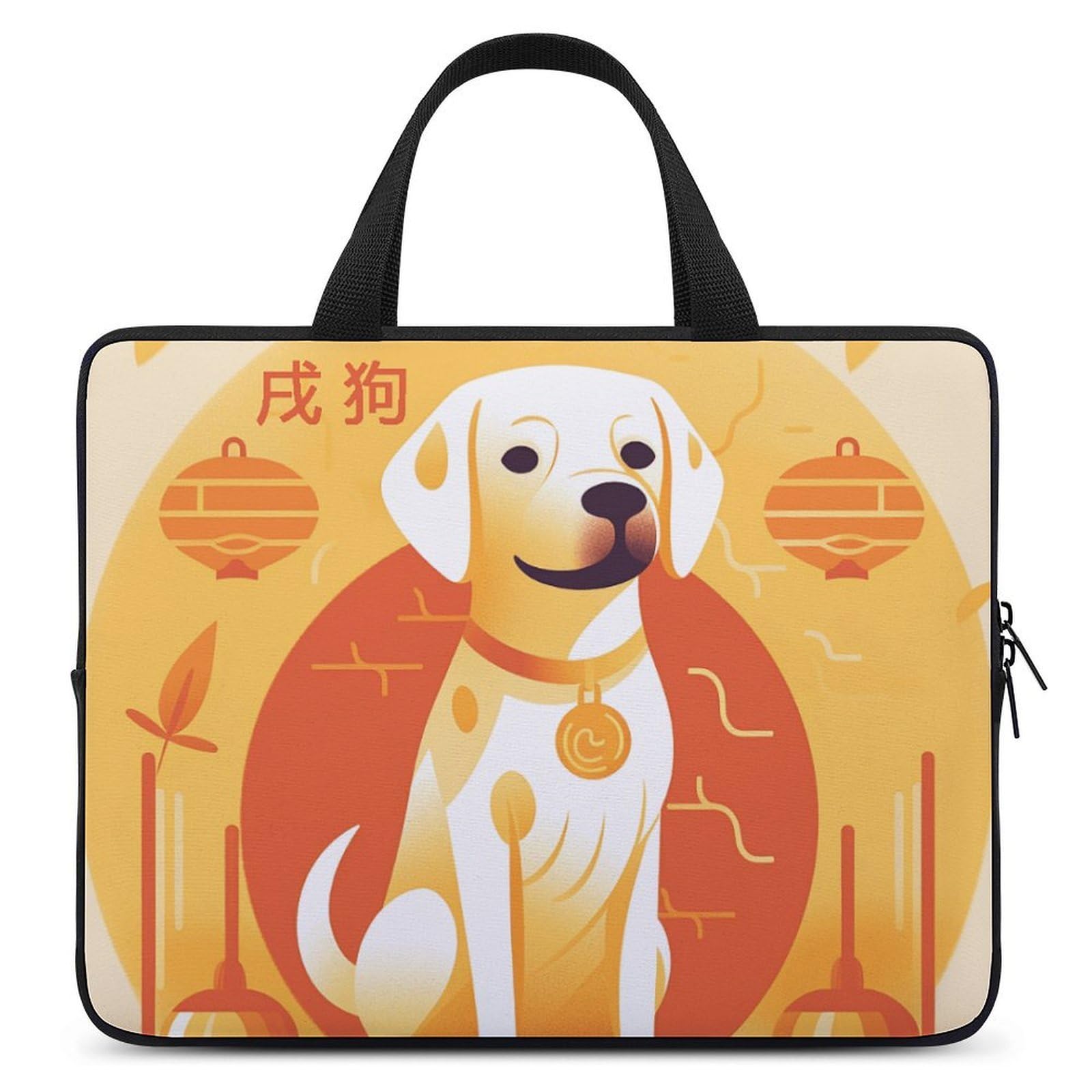 A Dog Sitting Laptop Sleeve Ultra-Thin Waterproof Laptop Bags Portable Protective Computer Bag with Hand Strap