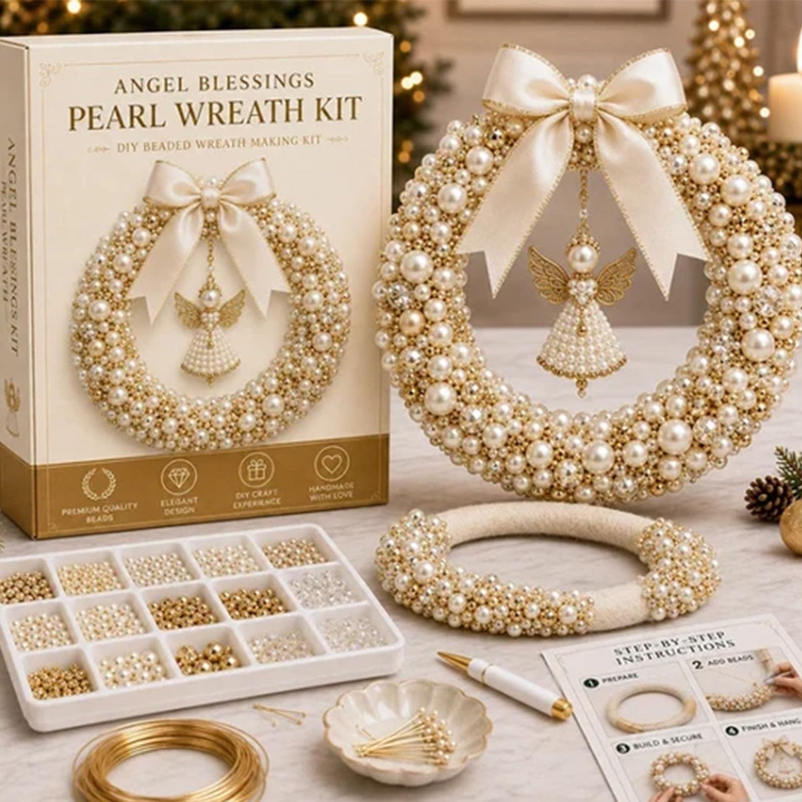 Kit fai da te per ghirlanda natalizia con perle, decorazione per le feste