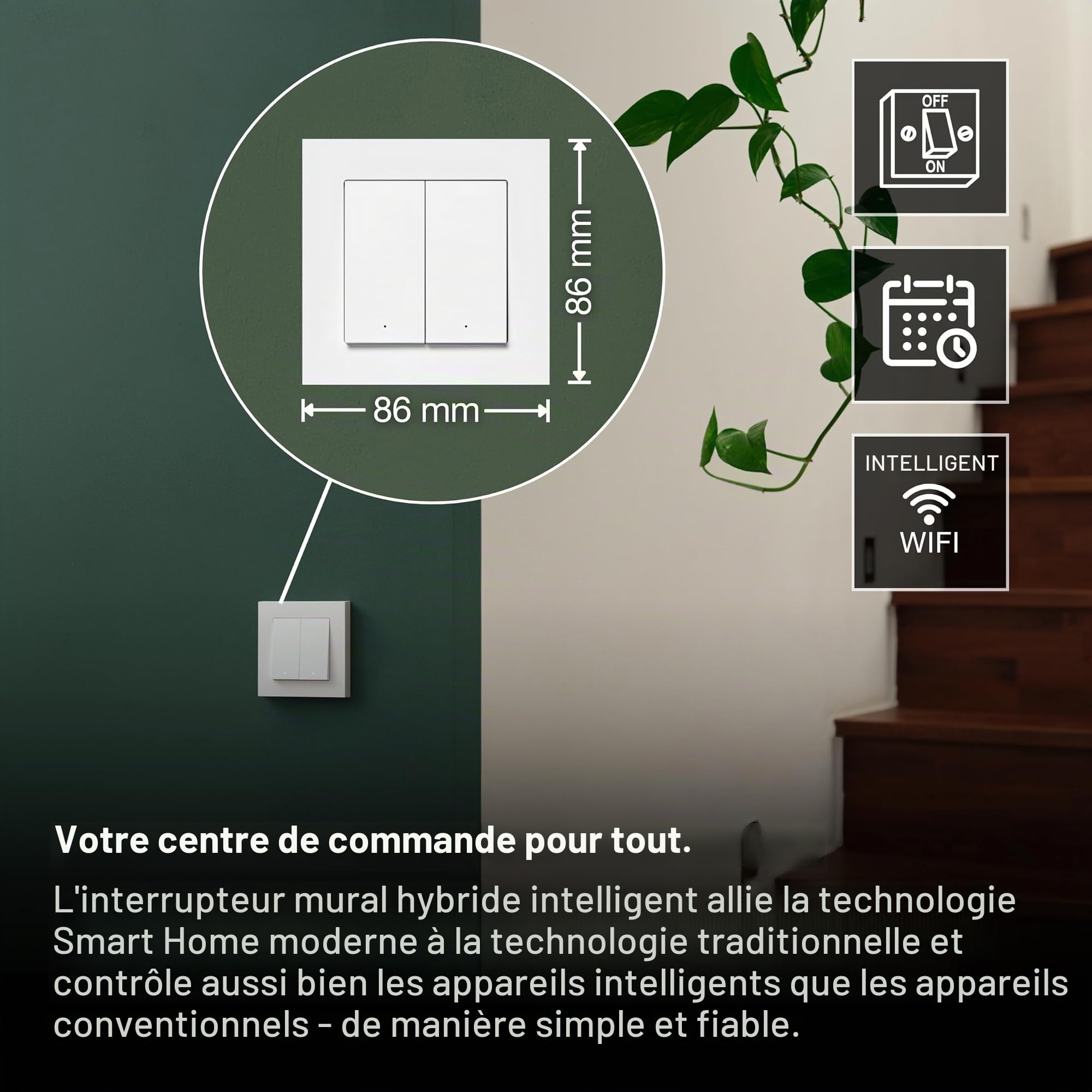 OSRAM Interrupteur mural SMART+ WiFi Matter, 2 canaux, 16AX, IP20, blanc, | SMART+ MATTER Wall Switch, Plugs, Blanc, , pack de 1