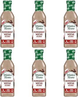 Walden Farms Peppermint Mocha Coffee Creamer, 12 oz. Bottle, Fresh Flavored Non-Dairy Milk Substitute, Natural and Organic Liquid, Gluten Free and Low Carb, Vegan Friendly, 6 Pack