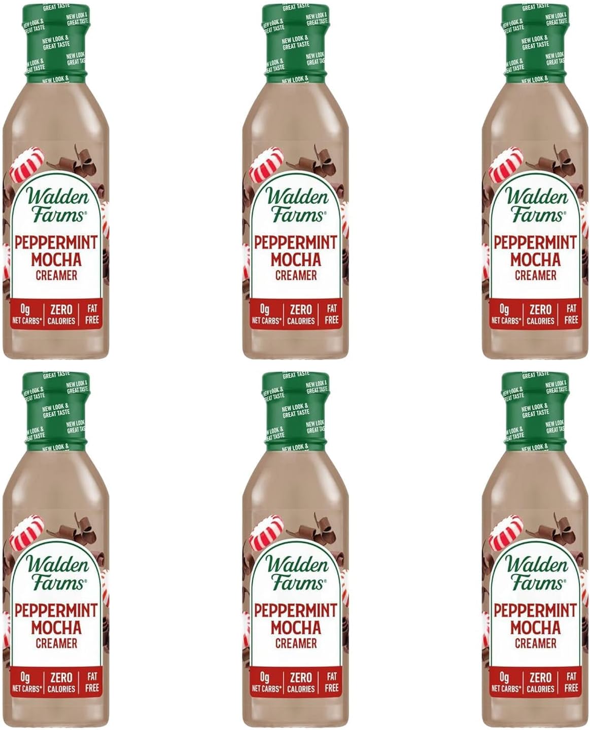 Walden Farms Peppermint Mocha Coffee Creamer, 12 oz. Bottle, Fresh Flavored Non-Dairy Milk Substitute, Natural and Organic Liquid, Gluten Free and Low Carb, Vegan Friendly, 6 Pack