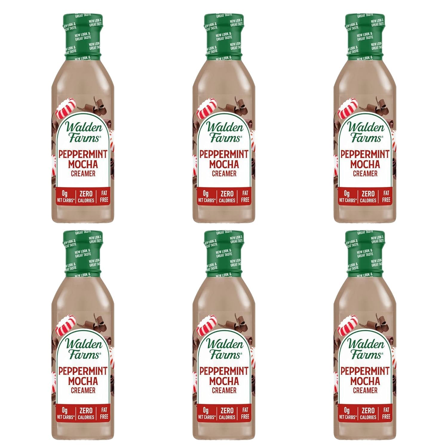 Walden Farms Peppermint Mocha Coffee Creamer, 12 oz. Bottle, Fresh Flavored Non-Dairy Milk Substitute, Natural and Organic Liquid, Gluten Free and Low Carb, Vegan Friendly, 6 Pack