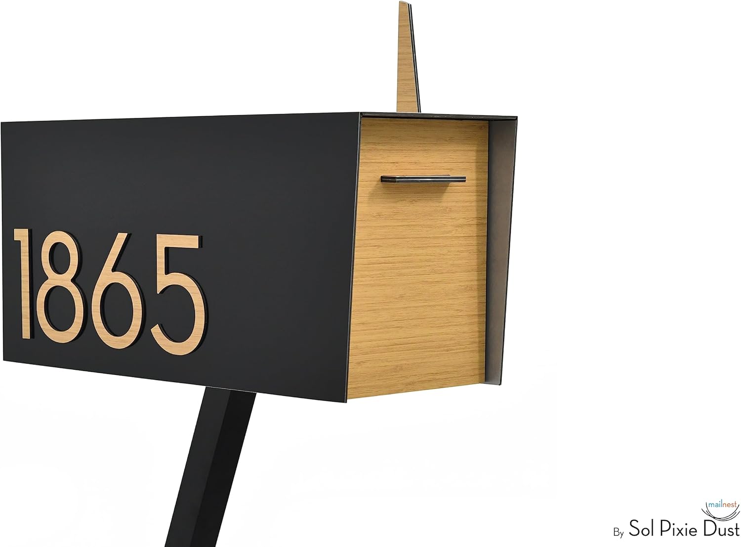 Contemporary Post Mount Mailbox with Aluminum (ACP) Black Body and Color Options for Door and Numbers
