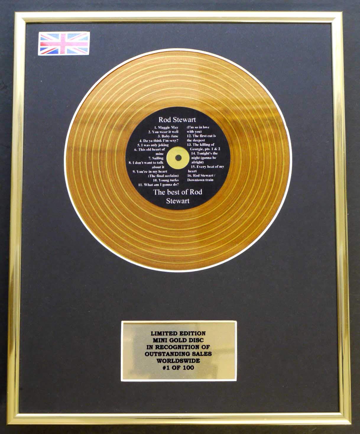 Limited Edition Mini Gold Disc Display Gold Rod Stewart/Mini Disc Display/Limited Edition/Coa/The Best Of Rod Stewart