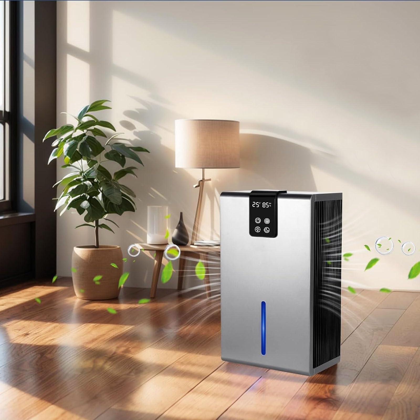 Elektryczny osuszacz powietrza do domu, pojemność 2200 ml, cicha praca, pilot zdalnego sterowania, 7-kolorowe światło, automatyczne wyłączanie, idealny do łazienki, sypialni, piwnicy