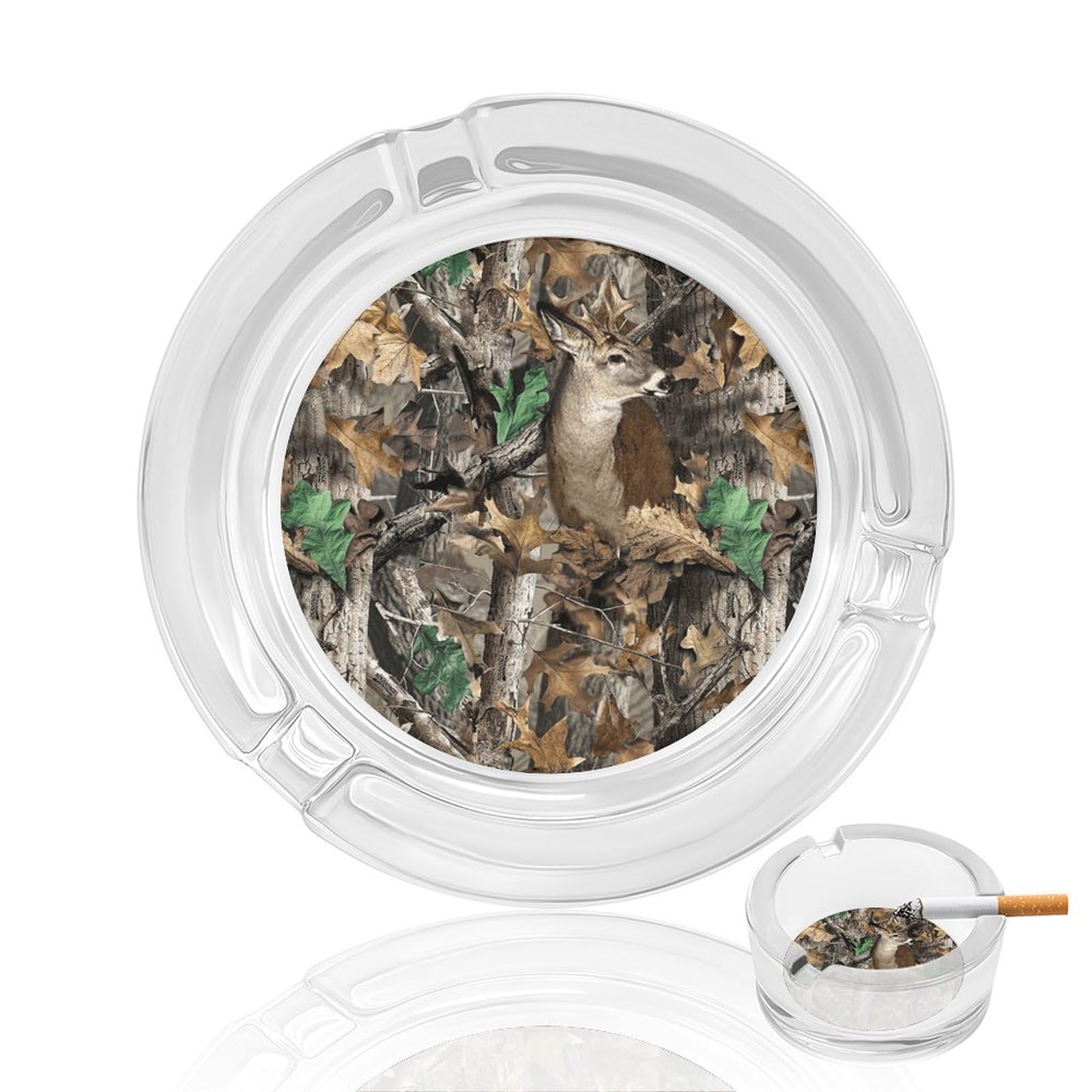 Camouflage Deer Hunting Ashtray Portable Round Glass Outdoor Ash Tray for Home Office Garden Pub
