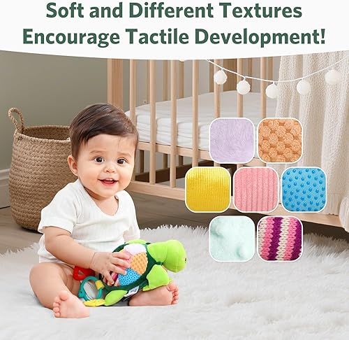 Miniatura 4 de Juguete sensorial de tortuga para bebé, escalas abatibles y multitextura para el vientre, juguete Montessori con sonajero y mordedores, tiempo de