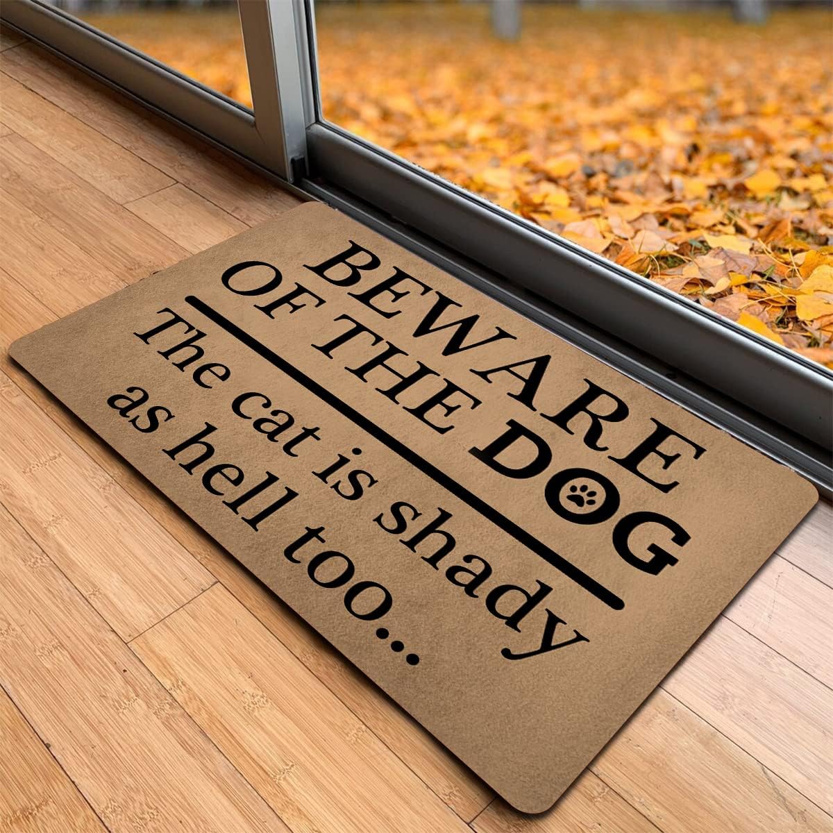 Funny Welcome Front Door Mats Indoor EntranceBeware of The Dog The Cat is Shady as Hell Too Personalized Monogram Kitchen Rugs and Mats with Anti-Slip Rubber Back Novelty Gift Mat(23.7 X 15.9 in)
