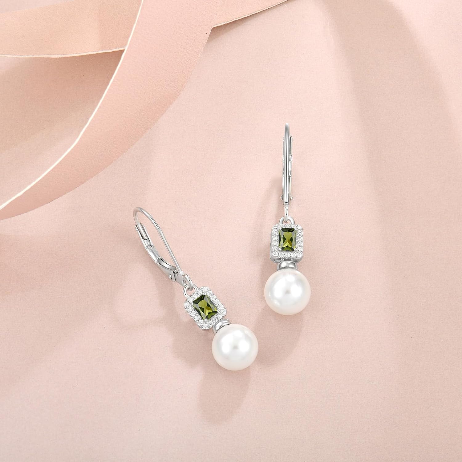 Pearl Earrings for Women 925 Sterling Silver Birthstone and Pearl Dangle Drop Leverback Earrings Jewelry Gifts for Her