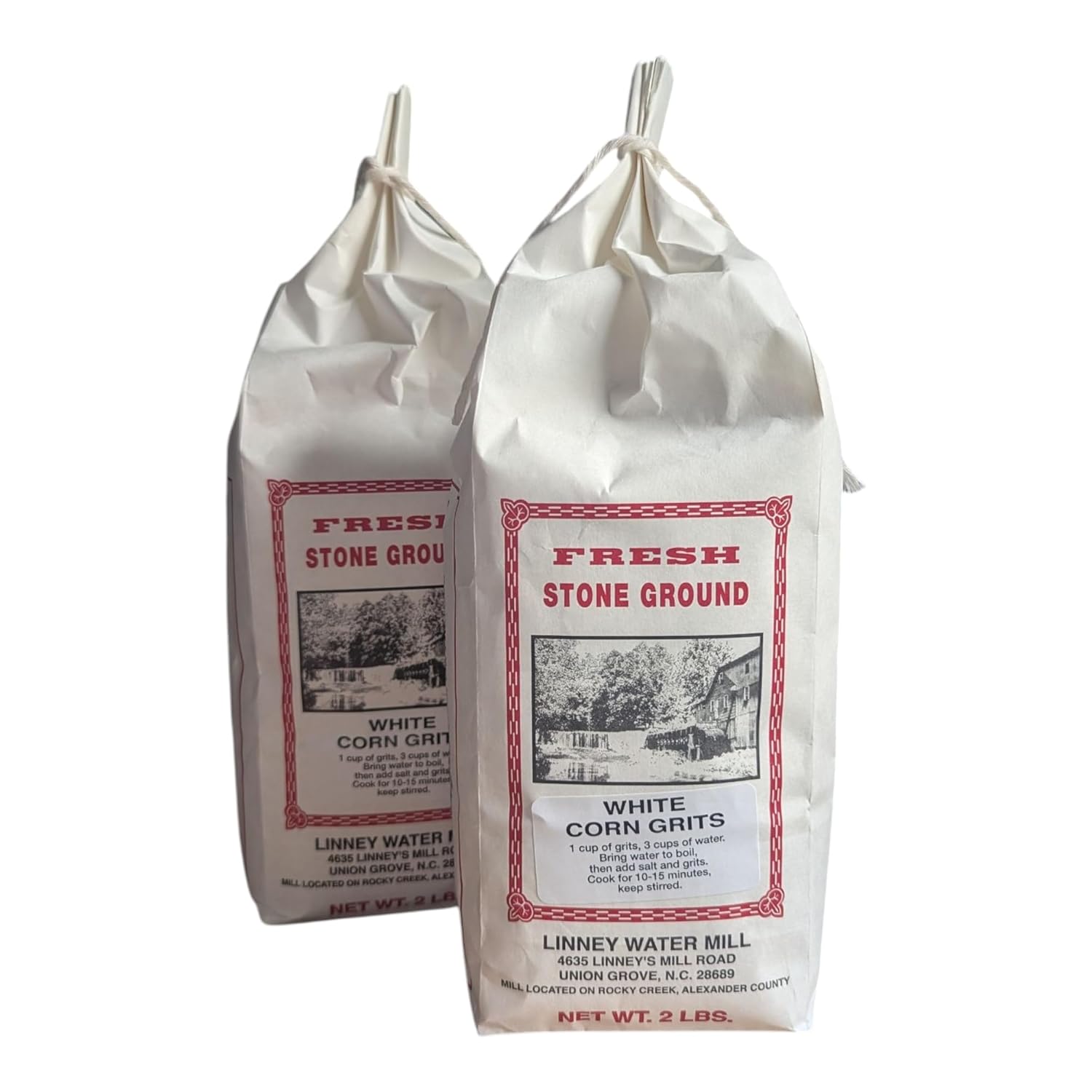 Stone Ground Southern Staples | Cornmeal, Grits, & Pancake Mixes | Made by Linney’s Water Mill, North Carolina | Includes Southern Recipe Card (Grits - White Corn)