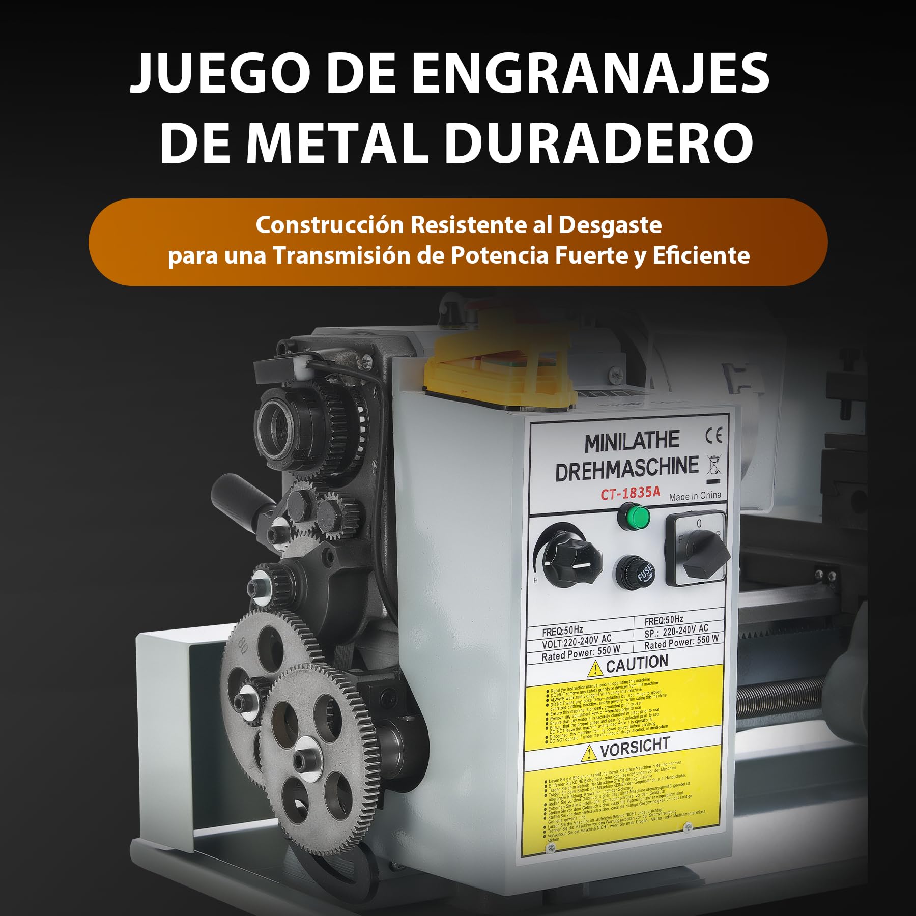 CREWORKS Torno de Metal 180X350MM 550W con Mandril de 3 Mordazas Torno para Metal de Sobremesa con Velocidad 2500 rpm Torno de Metal para Torneado de Metales
