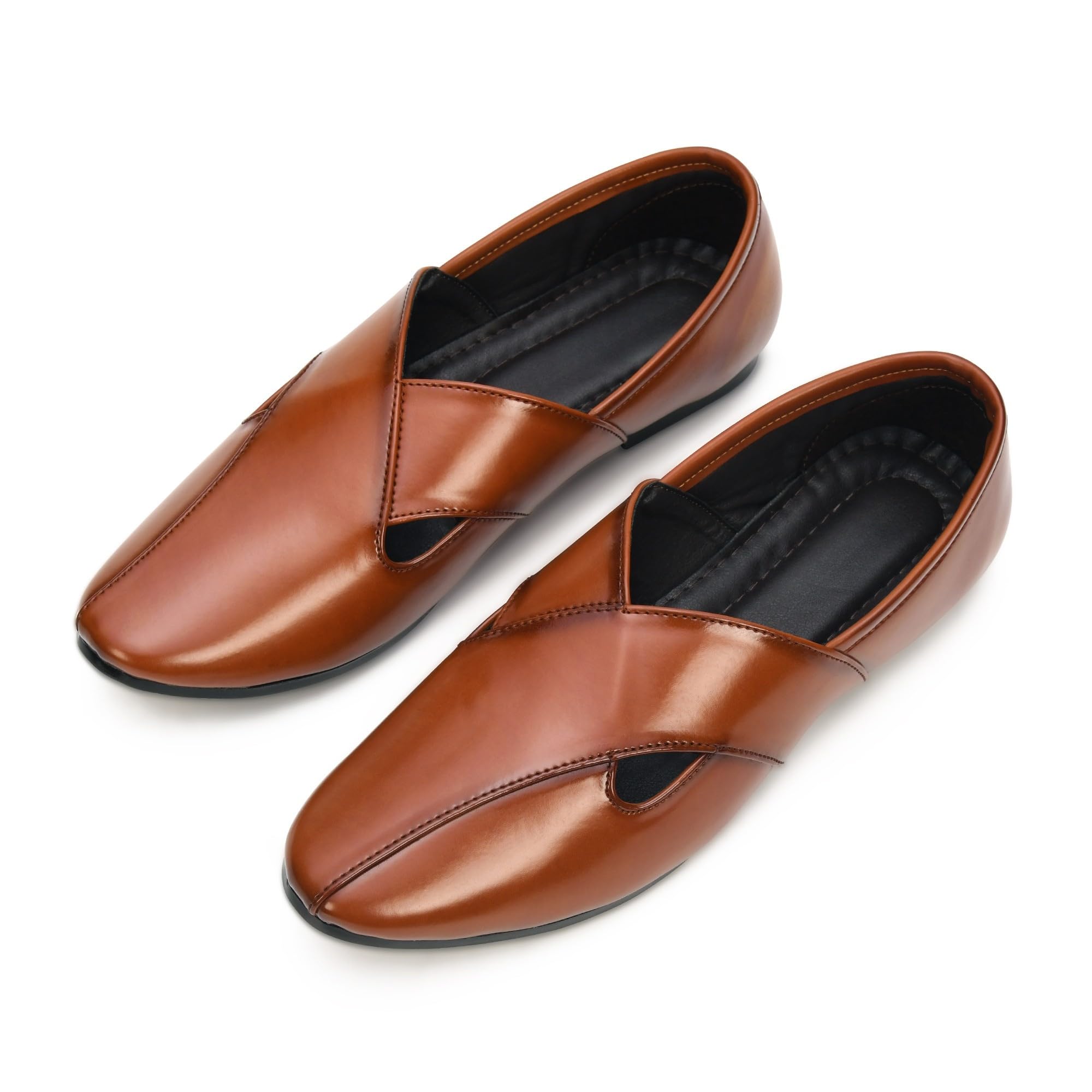 Men’s Criss-Cross Ethnic Mojaris | Classic Black Slip-On Juttis for Kurta, Sherwani & Party Looks | Handcrafted Traditional Festive Footwear with Soft Sole Shoes for Men-image-30