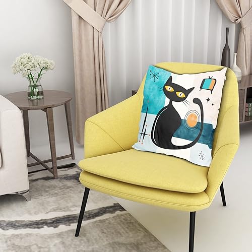 Miniatura 5 de Juego de 4 fundas de almohada de gato negro de mediados de siglo, fundas de almohada modernas de mediados de siglo, 18 x 18 pulgadas, decoración