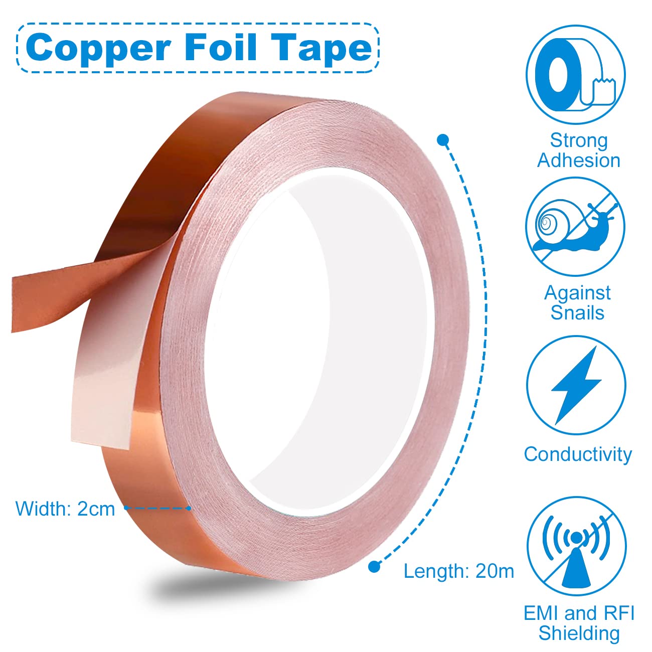 LaBeauté Nastro In Rame Da 50 Mm X 30 M, Set Da 2 Pezzi Di Nastro Di Rame In Lana Di Rame Autoadesivo, Protezione Contro Lumache Contro Le Lumache, Contro I Parassiti - Foto 9