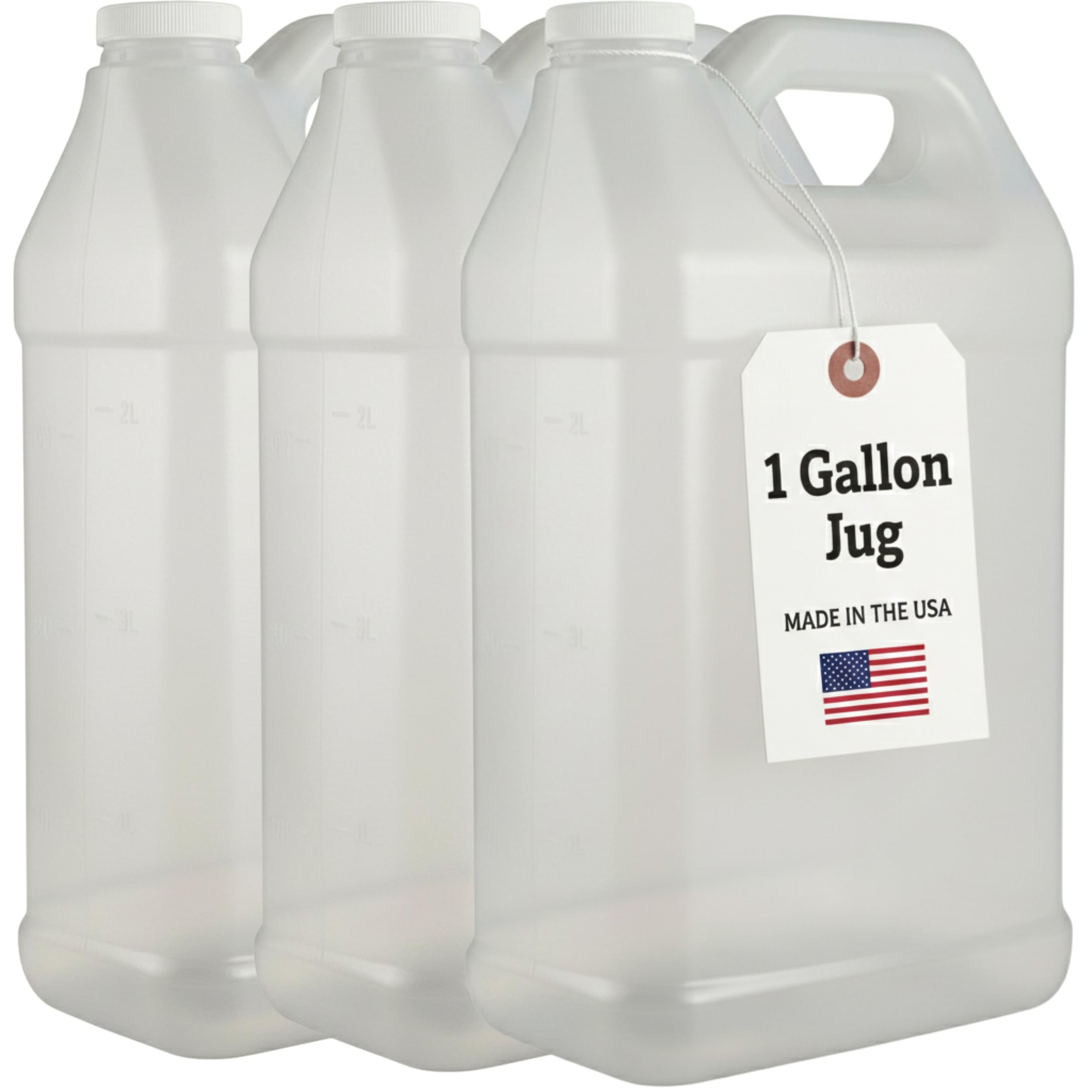 kitchentoolz 1 Gallon Water Jug with Lid – Heavy-Duty HDPE F-Style Plastic Jug for Drinking Water, Camping, Emergency Storage &amp; Utility Liquids – Made in USA - 3 Pack