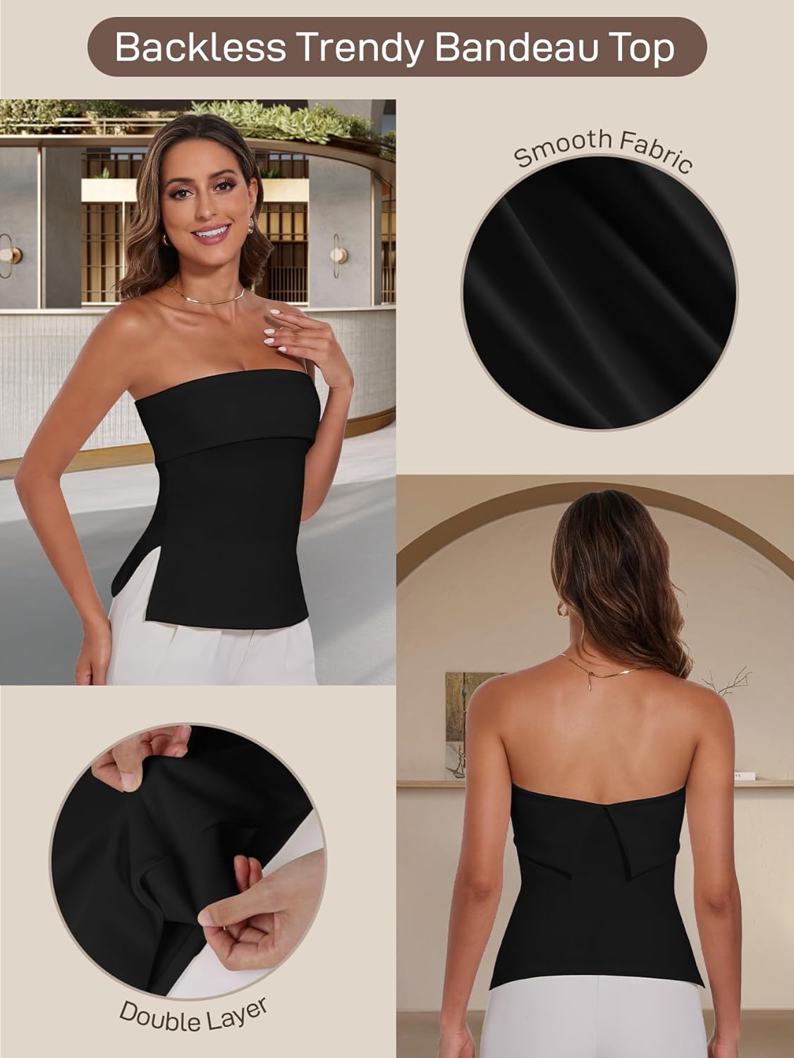 Strapless Tube Tops for Women Backless Going Out Bandeau Top Sexy Trendy Off Shoulder Side Split Summer Bustier Tops - Image 3