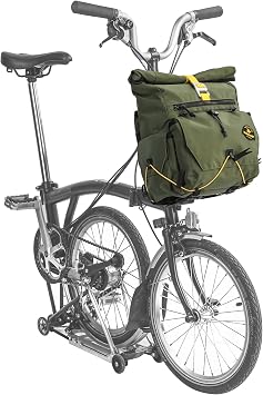 Rhinowalk Bike Front Carrier Bag 17L For Brompton Foldable Bike Roll Top Bicycle Front Bag with Frame, Shoulder Strap, Helmet Holder, Commuter Travel Bag Mounting Block Not Included-Green