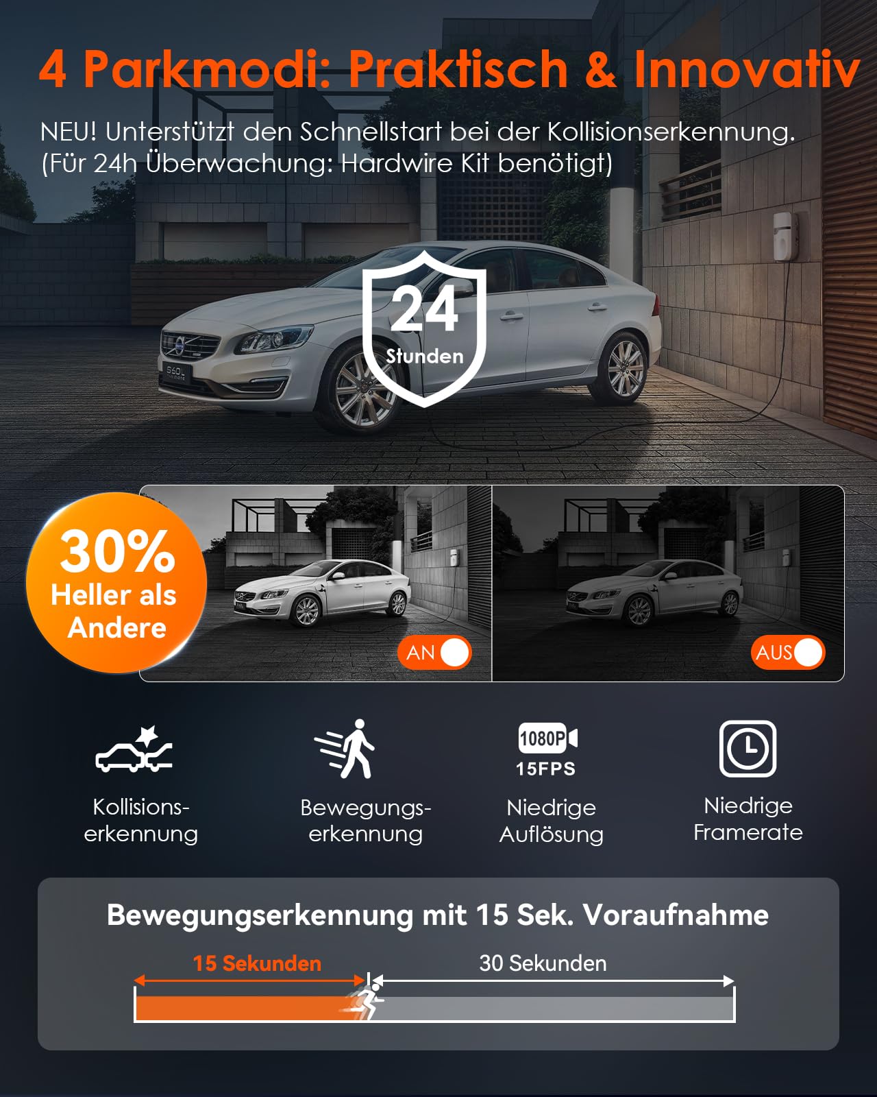 VANTRUE E2 2.7K+2.7K Dash Cam, 5GHz WiFi GPS Doppia 1944P Telecamera Per Auto, Dashcam Controllo senza Fili e Vocale, 24h. Modalità di Parcheggio Tampone, Visione Notturna WDR 2,45" 160 Gradi Max 512G