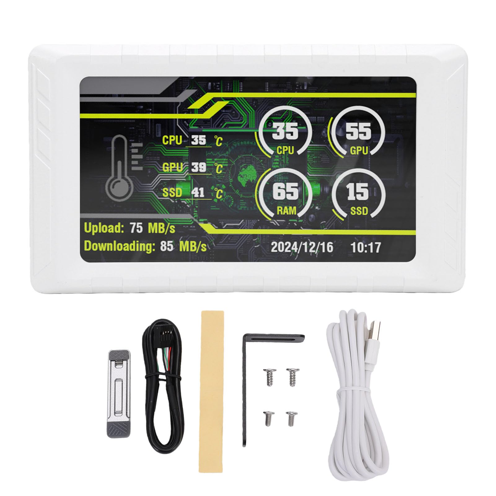 LICAEVEY Mini Monitor de 5 Pulgadas, Pantalla Secundaria, USB C, Monitor de Computadora para PC, de Hardware para CPU, GPU y RAM, para Juegos de Escritorio. (White)
