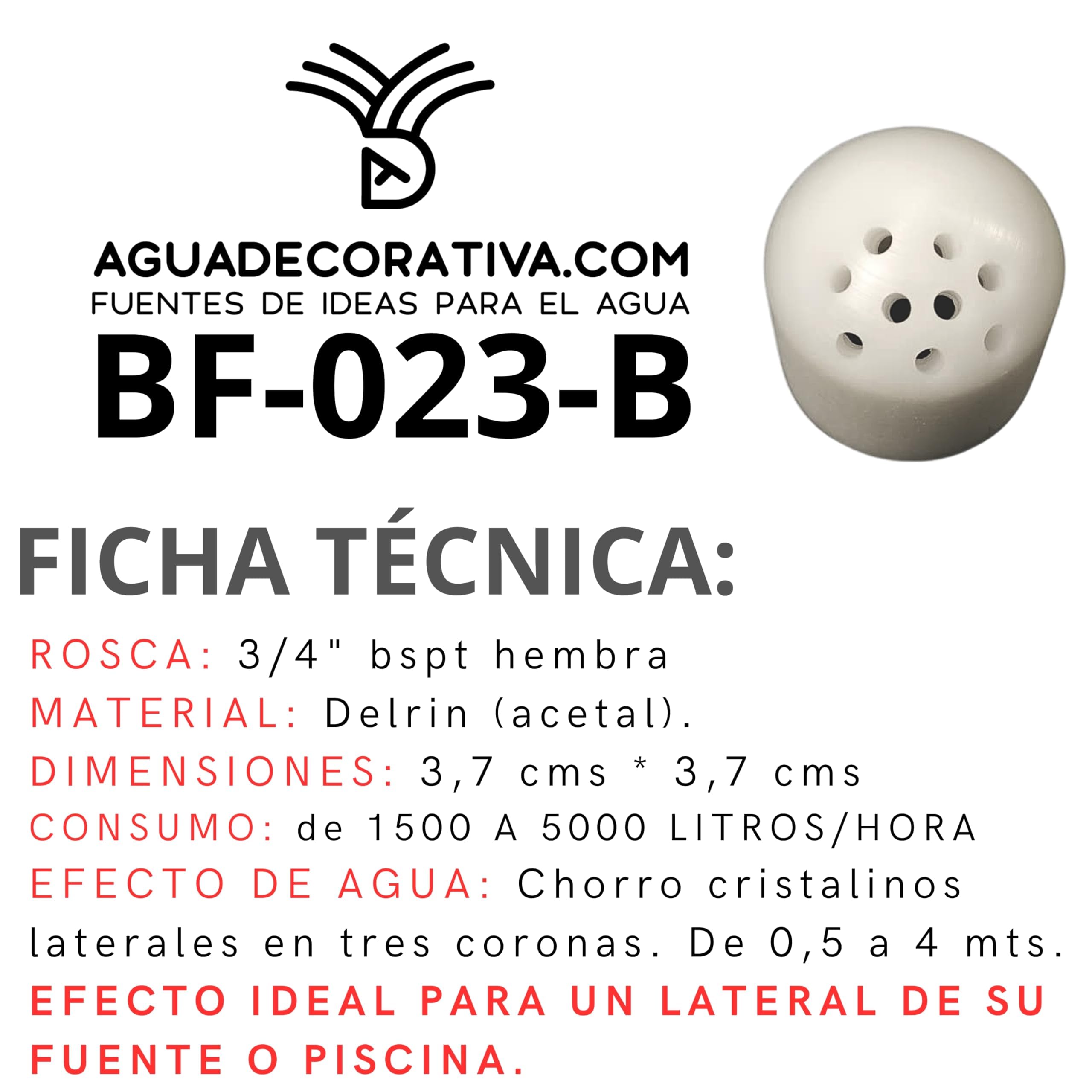 Boquilla para Fuentes de Jardín de Chorros Cristalinos Laterales Arco Iris 3/4" Bspt Hembra Toberas Caños Tobera Ornamental (BF-023-B)