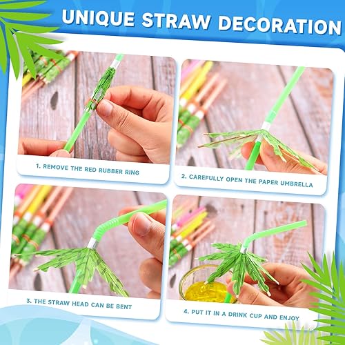 Miniatura 5 de 100 popotes para paraguas, bebidas, cócteles, para verano, para fiesta en la playa hawaiana, pajitas tropicales, decoraciones de bebidas,
